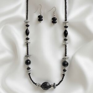 Boho Multi Color Beaded Seashell Necklace Earrings Set 32-inch - Fashion Jewelry